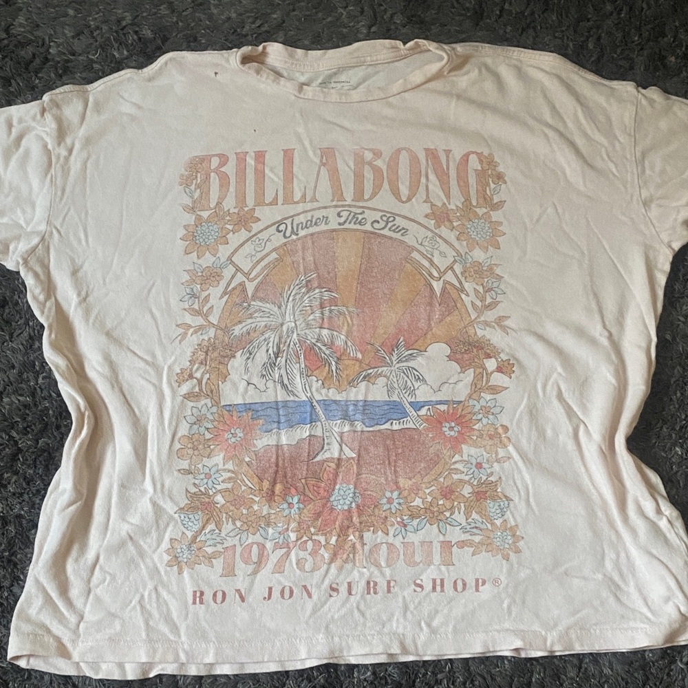 Billabong Cream Graphic Tee with Tropical Design